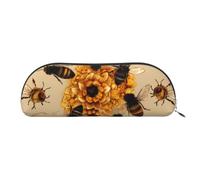 YKLJG Honey Bees Print Leather Pencil Case with Silver Zipper, PVC Half-Circle Stationery Pouch Organizer for School Office Travel