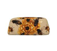YKLJG Honey Bees Print Leather Pencil Case with Silver Zipper, PVC Stylish Stationery Pouch Organizer for School, Office, or Travel