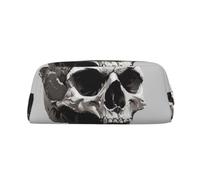 YKLJG Horror Skull Print Leather Pencil Case with Gold Zipper, PVC Stylish Stationery Pouch Organizer for School, Office, or Travel