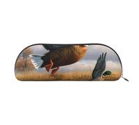 YKLJG Hunting Flying Wild Ducks by the Lake Print Leather Pencil Case with Silver Zipper, PVC Half-Circle Stationery Pouch Organizer for School Office Travel