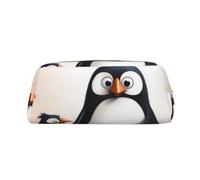 YKLJG I Love Penguins Print Leather Pencil Case with Gold Zipper, PVC Stylish Stationery Pouch Organizer for School, Office, or Travel