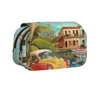 YKLJG Island of Cuba Print Flip-Top Pencil Case Pen Organiser with 2 Zipper Compartments, Large Capacity Makeup Bags for School, Travel & Office