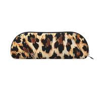 YKLJG Leopard Print Print Leather Pencil Case with Silver Zipper, PVC Half-Circle Stationery Pouch Organizer for School Office Travel