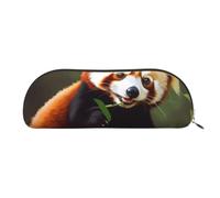 YKLJG Little Red Panda Print Leather Pencil Case with Gold Zipper, PVC Half-Circle Stationery Pouch Organizer for School Office Travel