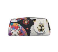 YKLJG Llama Alpaca Print Leather Pencil Case with Gold Zipper, PVC Stylish Stationery Pouch Organizer for School, Office, or Travel