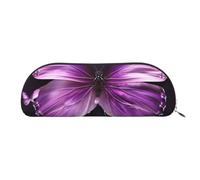 YKLJG Lovely Purple Butterfly Print Leather Pencil Case with Silver Zipper, PVC Half-Circle Stationery Pouch Organizer for School Office Travel