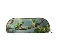 YKLJG Many Frogs Sing on The Branches Butterflies Print Leather Pencil Case with Gold Zipper, PVC Half-Circle Stationery Pouch Organizer for School Office Travel