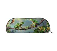 YKLJG Many Frogs Sing on The Branches Butterflies Print Leather Pencil Case with Silver Zipper, PVC Half-Circle Stationery Pouch Organizer for School Office Travel