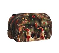 YKLJG Merry Christmas Print Flip-Top Pencil Case Pen Organiser with 2 Zipper Compartments, Large Capacity Makeup Bags for School, Travel & Office