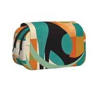 YKLJG Mid-Century Modern Art Cat Print Flip-Top Pencil Case Pen Organiser with 2 Zipper Compartments, Large Capacity Makeup Bags for School, Travel & Office
