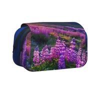 YKLJG Nature Purple Flowers Meadow Mountain Scenic Print Flip-Top Pencil Case Pen Organiser with 2 Zipper Compartments, Large Capacity Makeup Bags for School, Travel & Office