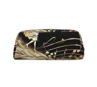 YKLJG Novel Music Note Print Leather Pencil Case with Silver Zipper, PVC Stylish Stationery Pouch Organizer for School, Office, or Travel
