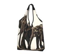 YKLJG old elephant and young elephant Print Foldable Reusable Shopping Bag 1 PCS, Large Capacity Waterproof Grocery Tote Bag for Shopping, Beach & Daily Use