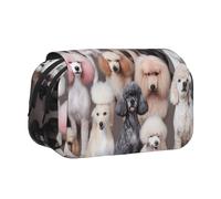 YKLJG Oodles of Poodles Print Flip-Top Pencil Case Pen Organiser with 2 Zipper Compartments, Large Capacity Makeup Bags for School, Travel & Office