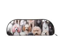 YKLJG Oodles of Poodles Print Leather Pencil Case with Gold Zipper, PVC Half-Circle Stationery Pouch Organizer for School Office Travel