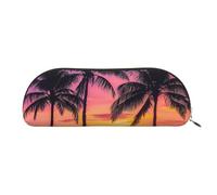 YKLJG Palm Trees Silhouette at Sunset Print Leather Pencil Case with Gold Zipper, PVC Half-Circle Stationery Pouch Organizer for School Office Travel