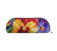 YKLJG Pansy Perfection Print Leather Pencil Case with Silver Zipper, PVC Half-Circle Stationery Pouch Organizer for School Office Travel