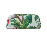YKLJG Parrot Birds and Tropical Tree Print Leather Pencil Case with Silver Zipper, PVC Stylish Stationery Pouch Organizer for School, Office, or Travel