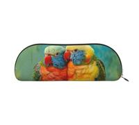YKLJG Parrot Print Leather Pencil Case with Gold Zipper, PVC Half-Circle Stationery Pouch Organizer for School Office Travel