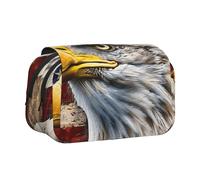 YKLJG Patriotic Bald Eagle with Striped Flag Print Flip-Top Pencil Case Pen Organiser with 2 Zipper Compartments, Large Capacity Makeup Bags for School, Travel & Office