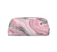 YKLJG Pink Abstract Ink Marble Gray Artistic Print Leather Pencil Case with Silver Zipper, PVC Stylish Stationery Pouch Organizer for School, Office, or Travel