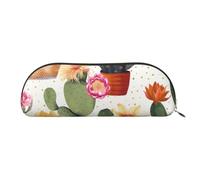 YKLJG Plant Floral Bloom Print Leather Pencil Case with Gold Zipper, PVC Half-Circle Stationery Pouch Organizer for School Office Travel