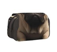 YKLJG Pretty Pug Print Flip-Top Pencil Case Pen Organiser with 2 Zipper Compartments, Large Capacity Makeup Bags for School, Travel & Office