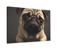 YKLJG Pretty Pug Printed Wall Art Canvas Prints 45x30 CM Wooden Framed Picture Painting Artwork for Bedroom Kitchen Home Office Decor