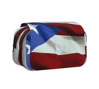 YKLJG Puerto Rico Flag Print Flip-Top Pencil Case Pen Organiser with 2 Zipper Compartments, Large Capacity Makeup Bags for School, Travel & Office