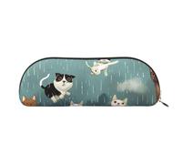 YKLJG Raining Cats & Dogs Print Leather Pencil Case with Gold Zipper, PVC Half-Circle Stationery Pouch Organizer for School Office Travel