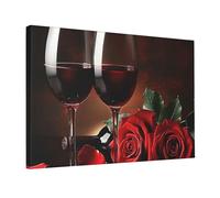 YKLJG Red Rose and Wine Romantic Lovers Decor Printed Wall Art Canvas Prints 45x30 CM Wooden Framed Picture Painting Artwork for Bedroom Kitchen Home Office Decor