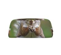 YKLJG Red Squirrel Print Leather Pencil Case with Gold Zipper, PVC Stylish Stationery Pouch Organizer for School, Office, or Travel