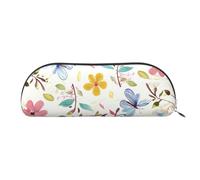 YKLJG Romantic Fancy Floral Birds Butterfly Print Leather Pencil Case with Silver Zipper, PVC Half-Circle Stationery Pouch Organizer for School Office Travel