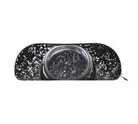 YKLJG Shiny Silver Glitter Print Leather Pencil Case with Silver Zipper, PVC Half-Circle Stationery Pouch Organizer for School Office Travel