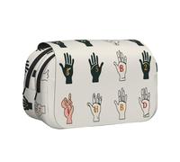 YKLJG Sign Language Alphabet Art Print Flip-Top Pencil Case Pen Organiser with 2 Zipper Compartments, Large Capacity Makeup Bags for School, Travel & Office