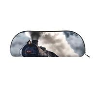 YKLJG Steam Train Clouds Print Leather Pencil Case with Gold Zipper, PVC Half-Circle Stationery Pouch Organizer for School Office Travel