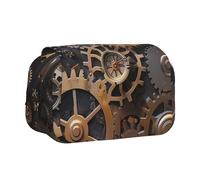 YKLJG Steampunk Mechanical Gears Print Flip-Top Pencil Case Pen Organiser with 2 Zipper Compartments, Large Capacity Makeup Bags for School, Travel & Office