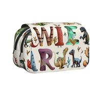 YKLJG Stylish Learning Alphabets with Dinosaurs Print Flip-Top Pencil Case Pen Organiser with 2 Zipper Compartments, Large Capacity Makeup Bags for School, Travel & Office