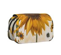 YKLJG Sunflowers Print Flip-Top Pencil Case Pen Organiser with 2 Zipper Compartments, Large Capacity Makeup Bags for School, Travel & Office