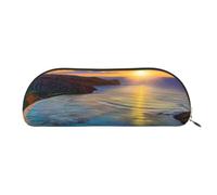 YKLJG Sunrise Over Hanauma Bay Oahu Hawaii Print Leather Pencil Case with Gold Zipper, PVC Half-Circle Stationery Pouch Organizer for School Office Travel