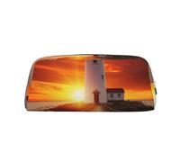 YKLJG Sunset at the Seaside Print Leather Pencil Case with Silver Zipper, PVC Stylish Stationery Pouch Organizer for School, Office, or Travel