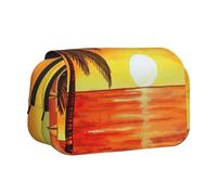 YKLJG Sunset Palm Tree Print Flip-Top Pencil Case Pen Organiser with 2 Zipper Compartments, Large Capacity Makeup Bags for School, Travel & Office