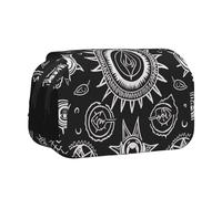 YKLJG Supernatural Symbols Black Print Flip-Top Pencil Case Pen Organiser with 2 Zipper Compartments, Large Capacity Makeup Bags for School, Travel & Office