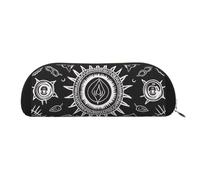 YKLJG Supernatural Symbols Black Print Leather Pencil Case with Gold Zipper, PVC Half-Circle Stationery Pouch Organizer for School Office Travel