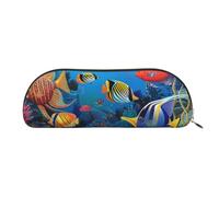 YKLJG The Underwater World Tropical Fish Print Leather Pencil Case with Gold Zipper, PVC Half-Circle Stationery Pouch Organizer for School Office Travel