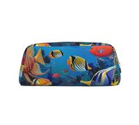 YKLJG The Underwater World Tropical Fish Print Leather Pencil Case with Gold Zipper, PVC Stylish Stationery Pouch Organizer for School, Office, or Travel