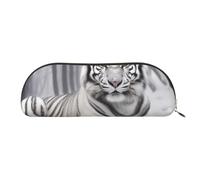 YKLJG the Wild White Tiger Print Leather Pencil Case with Gold Zipper, PVC Half-Circle Stationery Pouch Organizer for School Office Travel