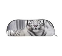 YKLJG the Wild White Tiger Print Leather Pencil Case with Silver Zipper, PVC Half-Circle Stationery Pouch Organizer for School Office Travel