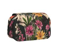YKLJG Thug Life Flowers Print Flip-Top Pencil Case Pen Organiser with 2 Zipper Compartments, Large Capacity Makeup Bags for School, Travel & Office