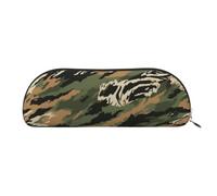 YKLJG Tiger Stripe Camouflage Print Leather Pencil Case with Gold Zipper, PVC Half-Circle Stationery Pouch Organizer for School Office Travel